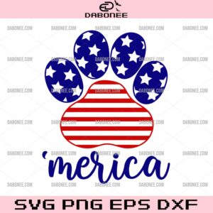 Dog Paw Merica SVG, 4th of July Dog SVG, Dog Paw American Flag SVG