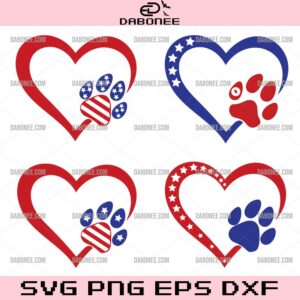 Dog Paw Heart USA Flag Bundle SVG, Dog Paw Fourth Of July SVG, Dog 4th Of July SVG