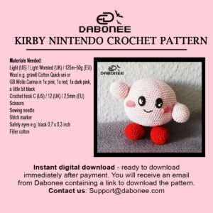 Kirby Nintendo Crochet Pattern PDF Instant Download