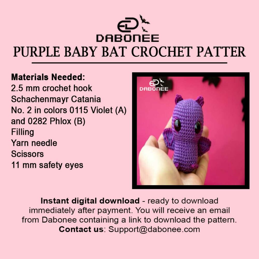 Purple Baby Bat Crochet Pattern PDF Instant Download