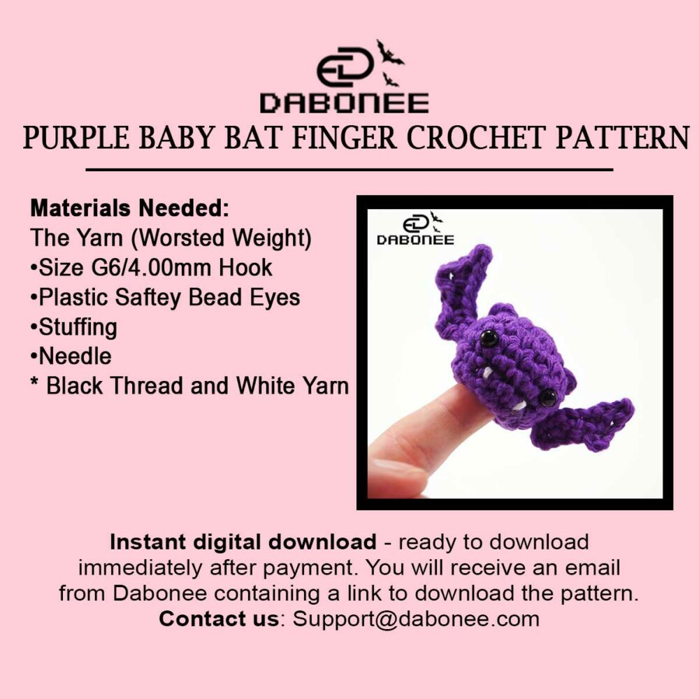 Purple Baby Bat Finger Crochet Pattern PDF Instant Download