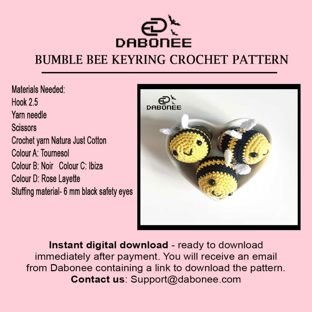 Bumble Bee Keyring Crochet Pattern