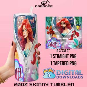 Ariel Disney Princess Zipper 20oz Tumbler Wrap PNG File