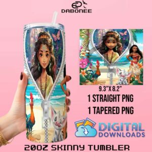 Moana Disney Princess Zipper 20oz Tumbler Wrap PNG File