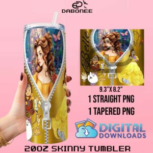 Belle Disney Princess Zipper 20oz Tumbler Wrap PNG File