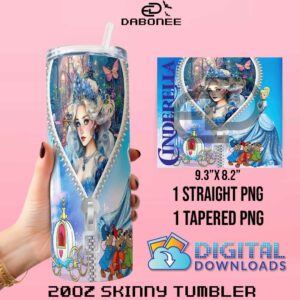 Cinderella Disney Princess Zipper 20oz Tumbler Wrap PNG File