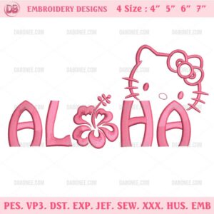 Aloha Kitty Embroidery Design, Hello Kitty Embroidery Files