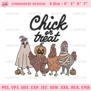 Chick or Treat Chicken Embroidery Design File, Halloween Ghost Chickens Embroidery Designs