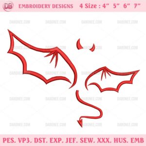 Devil Wings Machine Embroidery Designs, Devil Tail Wings Embroidery Design