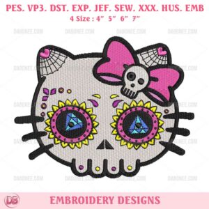 Hello Kitty Sugar Skull Embroidery Design, Day of the Dead Hello Kitty Embroidery Designs