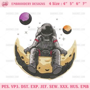 Astronaut On The Moon Embroidery Design, Astronaut Galaxy Embroidery Pattern