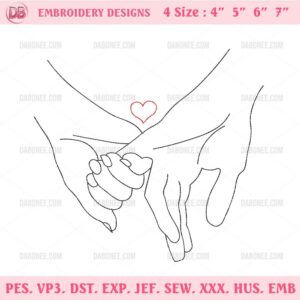 Love Together Embroidery Design Files, Couple Holding Hands Embroidery Pattern