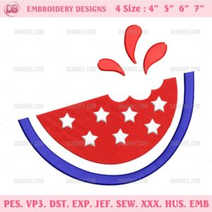 Patriotic Watermelon Embroidery Design Files, USA Watermelon Embroidery Pattern