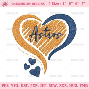 Astros Heart Embroidery Design, Houston Astros Embroidery Design Files