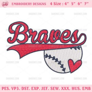 Atlanta Braves Machine Embroidery Design, Braves Baseball With Heart Embroidery Pattern