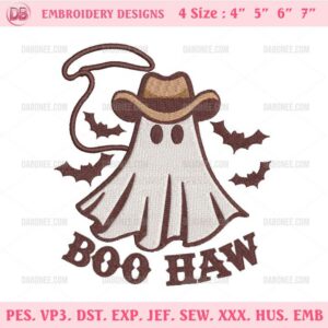 Boo Haw Embroidery Designs, Cowboy Ghost Embroidery Design, Western Halloween Embroidery Files