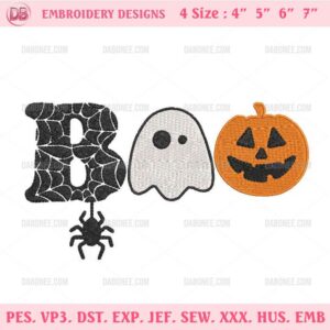 Boo Pumpkin Halloween Embroidery Designs, Boo Ghost Halloween Embroidery Pattern