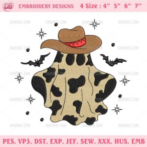 Cowboy Ghost Embroidery Design, Boo Ghost Halloween Embroidery Design