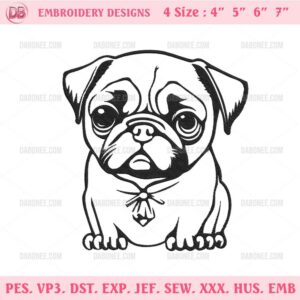 Pug Embroidery Design, Pug Dog Embroidery Designs Files